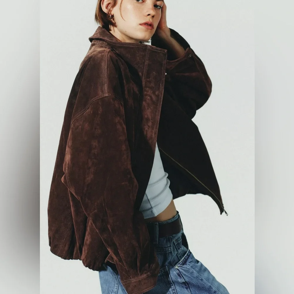 Zara Suede Jacket in Brown Size Large - Picture 5 of 9